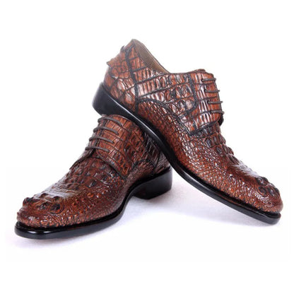 Men's brown crocodile skin leather dress shoes, low upper, breathable, business Korean style, sizes 38-47.