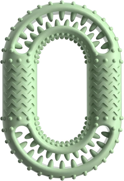 Blue O-ring shaped durable dog chew toy for aggressive chewers on a white background.