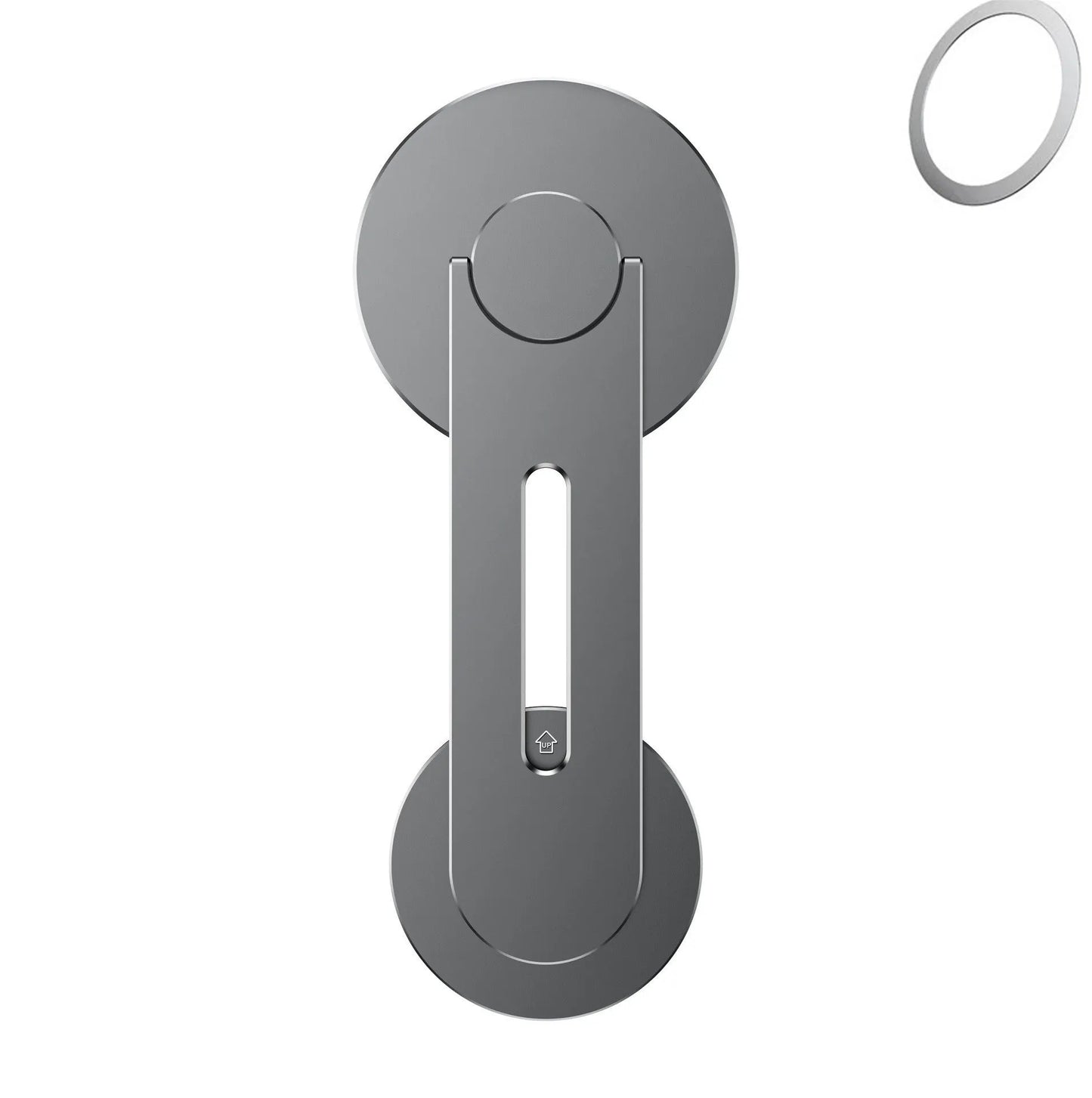 Silver aluminium alloy magnetic phone holder for Tesla vehicles showing 180-degree rotation mechanism