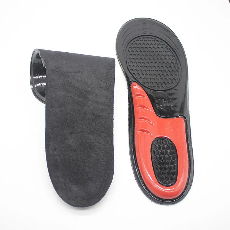 Pair of velvet TPE sports insoles in blue purple and black red, sizes S M L, unisex sweat-absorbent