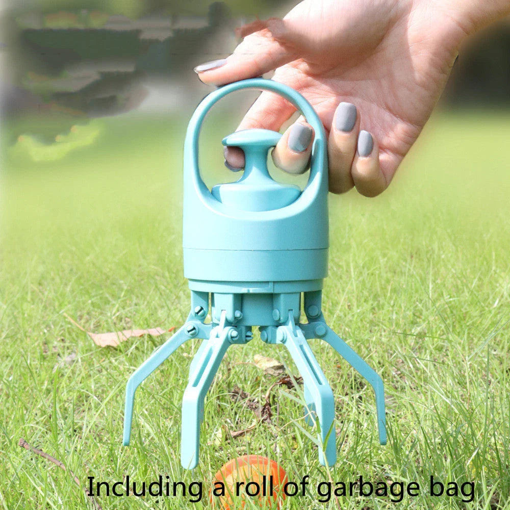 Portable dog poop scooper with claw mechanism and built-in bag dispenser for effortless pet waste cleanup
