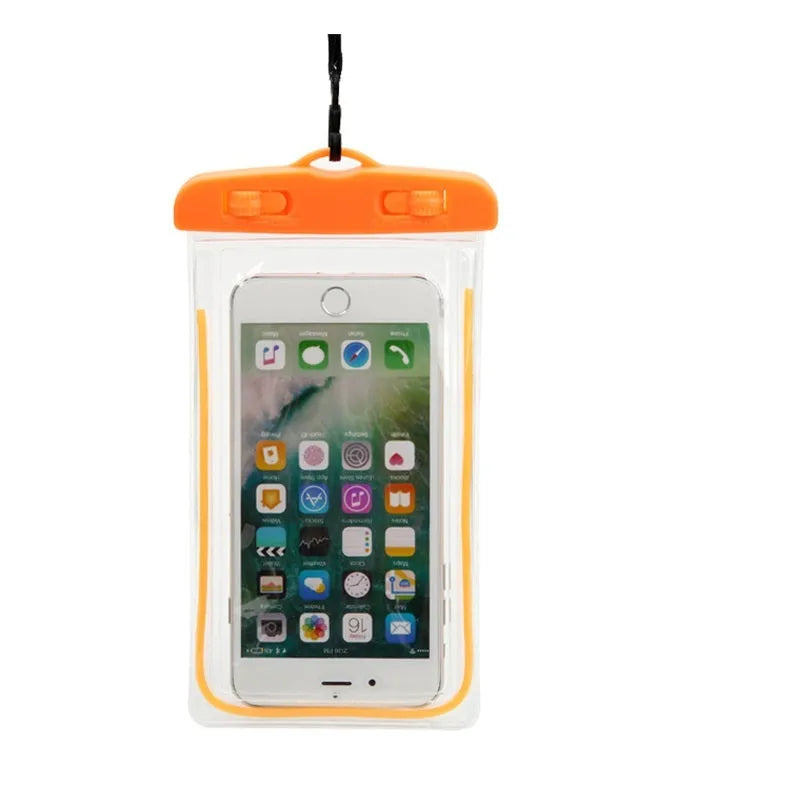 Transparent waterproof PVC phone case with luminous properties for outdoor sports protection