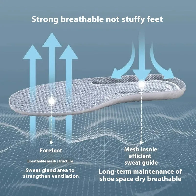 Breathable deodorant sports insoles in grey, black, or orange with high elastic PU construction and cut-to-fit sizing