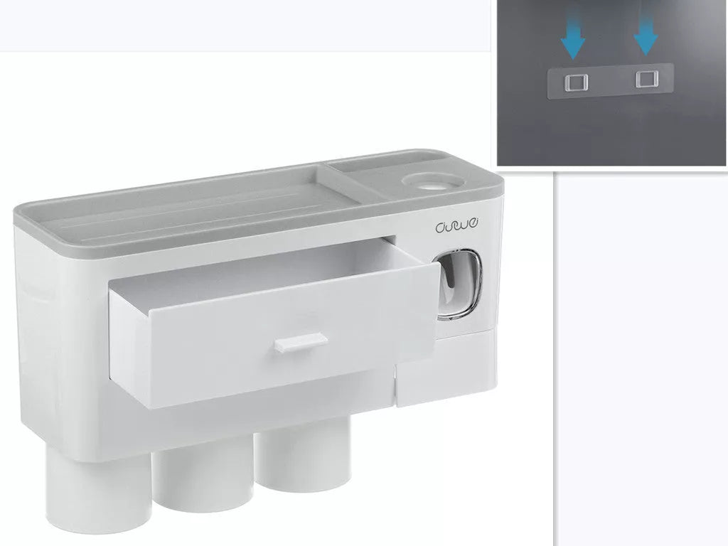 Non-marking hanging magnetic toothbrush holder with toothpaste squeezer and quick-drying cups