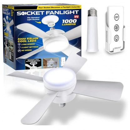 Versatile 4-blade ceiling fan with integrated LED light bulb, offering remote control for adjustable airflow and brightness