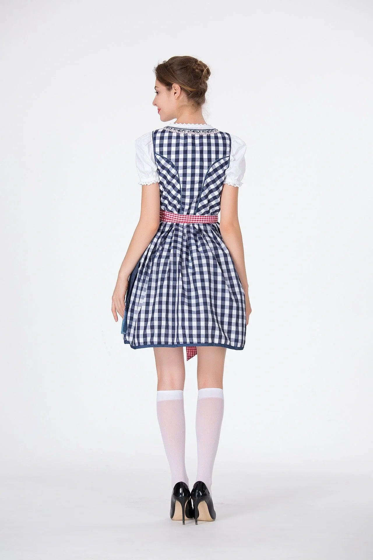 Bavarian Traditional Beer Dress in red with white apron, showcasing cultural authenticity and comfort.