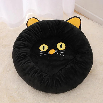 Black cat shaped velvet pet nest bed with raised edges for cats