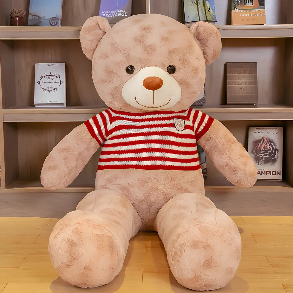 Large plush teddy bear rag in dark brown black stripe, 1.2m height with PP cotton filling and rose velvet fabric