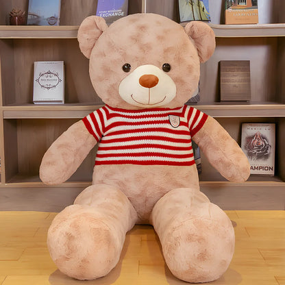 Large plush teddy bear rag in dark brown black stripe, 1.2m height with PP cotton filling and rose velvet fabric