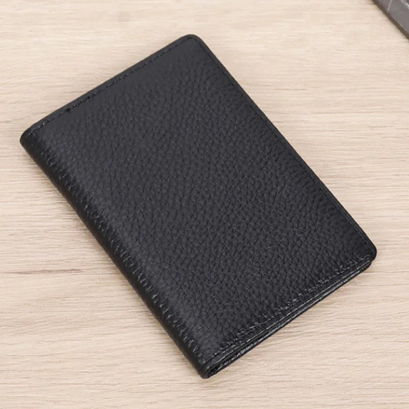 Men's black and brown genuine leather credit card holder with urban simplicity design