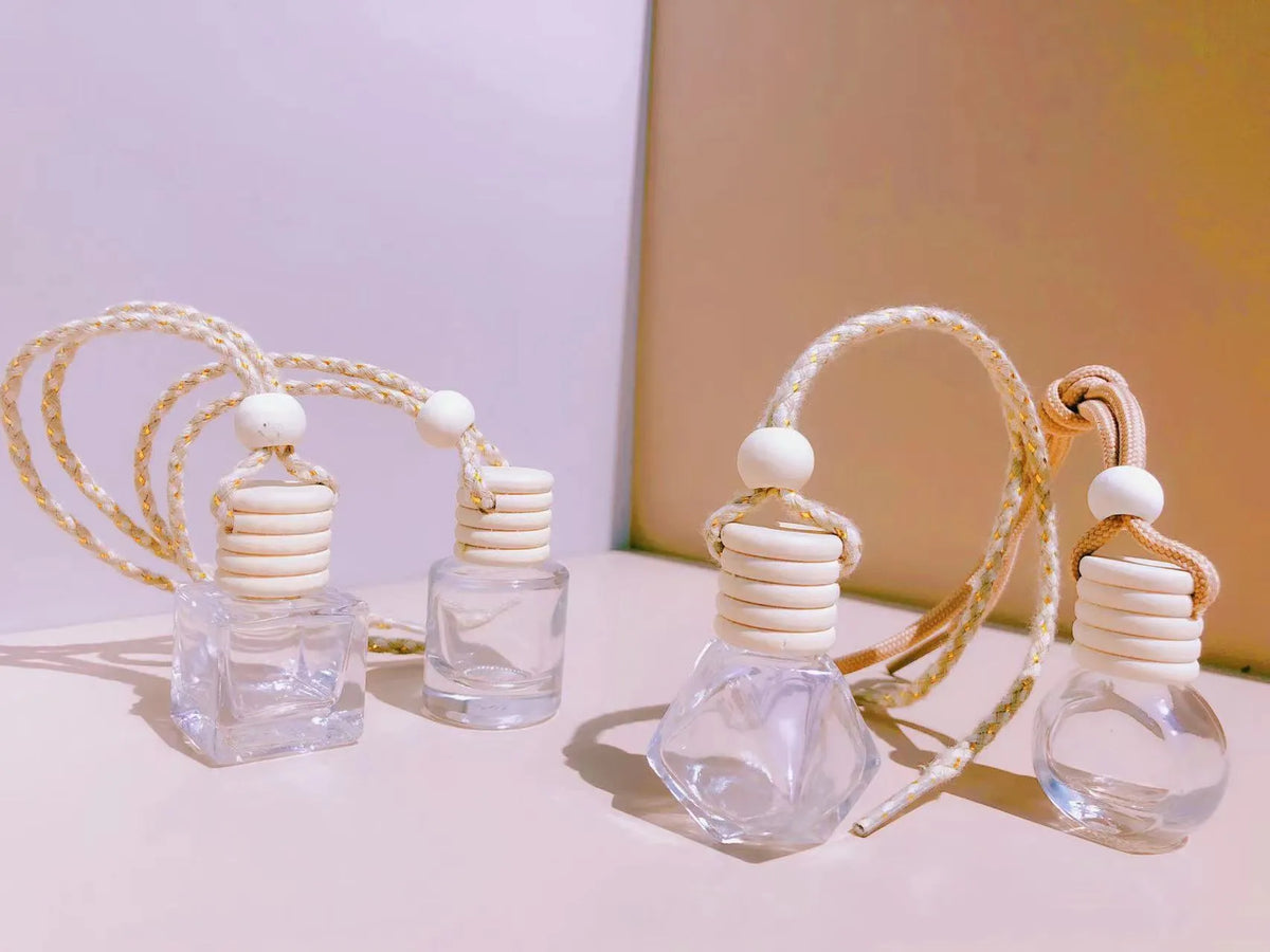 Car perfume pendant fragrance with glass bottle in four style options