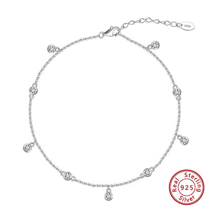 Women's silver anklet with geometric zirconium pendant in gold or platinum finish