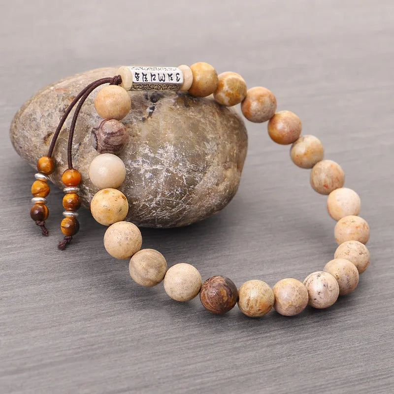 Handmade stone bead bracelet in wood colour with European American retro styling