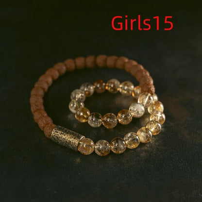 Retro-style LCD double circle bracelet with natural citrine stones for boys and girls jewellery