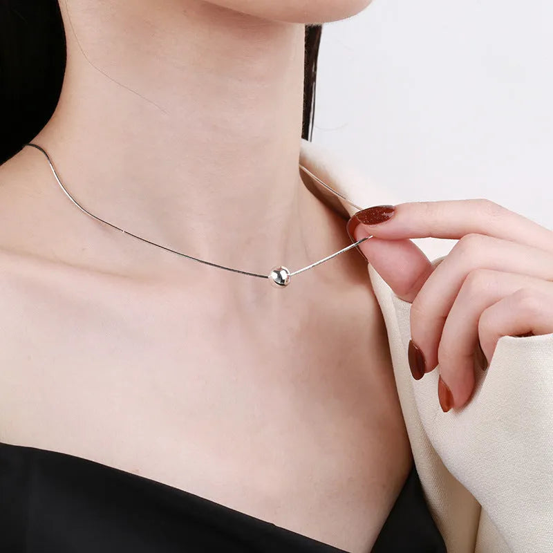 925 sterling silver clavicle chain necklace with small round ball pendant