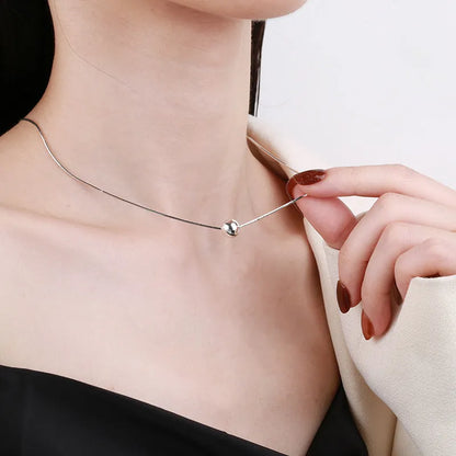 925 sterling silver clavicle chain necklace with small round ball pendant
