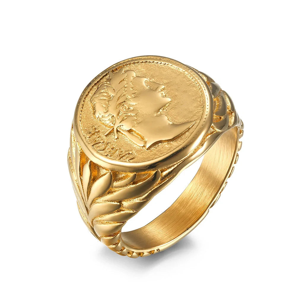 Dashing stainless steel ring with a sleek geometric design, available in steel and gold finishes and a range of sizes