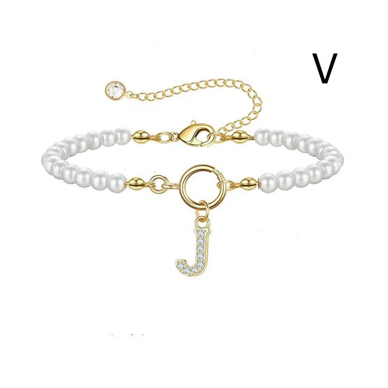 2024 Fashion Toggle Clasp Initial Bracelet with 6mm Pearl