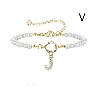 2024 Fashion Toggle Clasp Initial Bracelet with 6mm Pearl