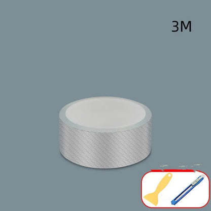 Carbon fibre grain transparent anti-collision protection strip roll for car doors with scraper and utility knife.