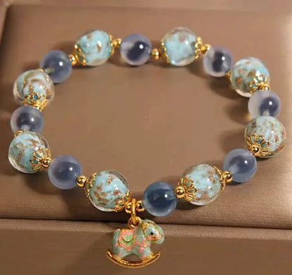 Blue sugar heart agate bracelet with luminous glass beads in Japanese and South Korean style for women