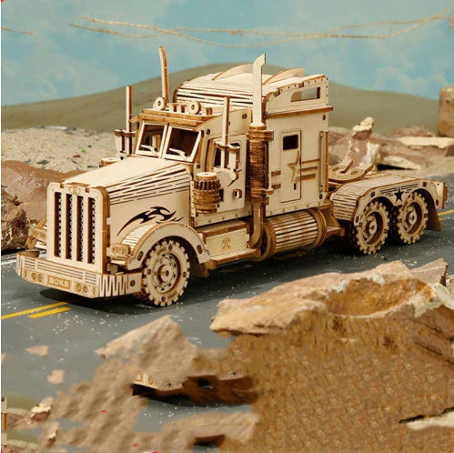 Premium model wooden train kit with 308 precision-cut wooden pieces for a rewarding DIY assembly project