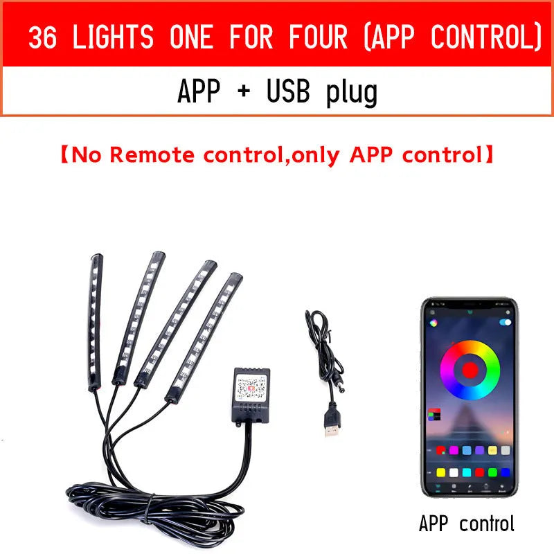 Car interior LED atmosphere lighting system with eight colours and voice control