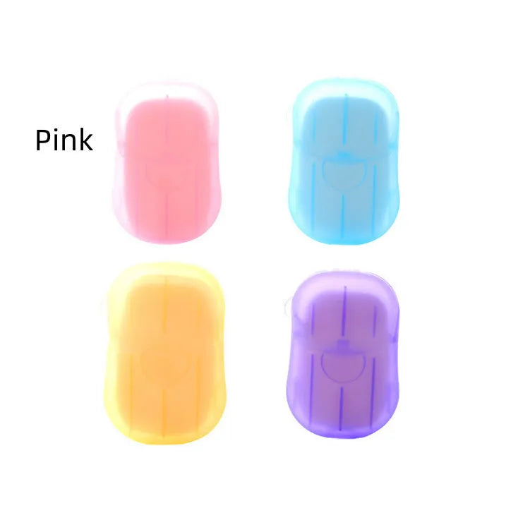 Disposable hand soap paper sheets showing 3.6x5.6cm size and multiple colour options