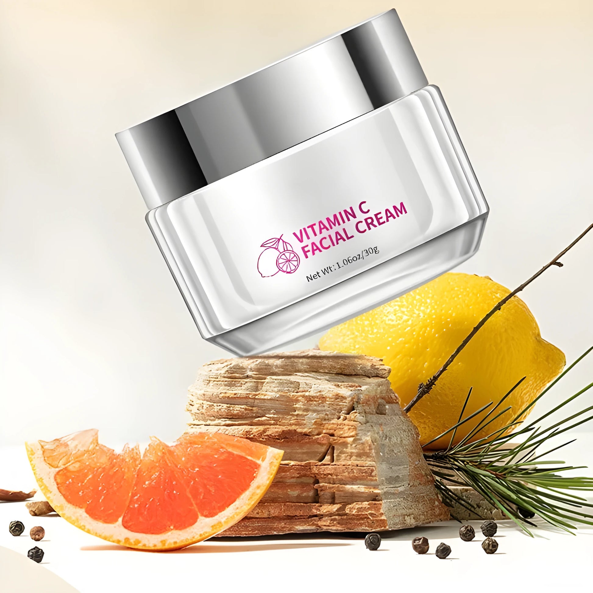 Vitamin C Face Cream 30g jar with dimensions 6cm by 6cm by 5.2cm
