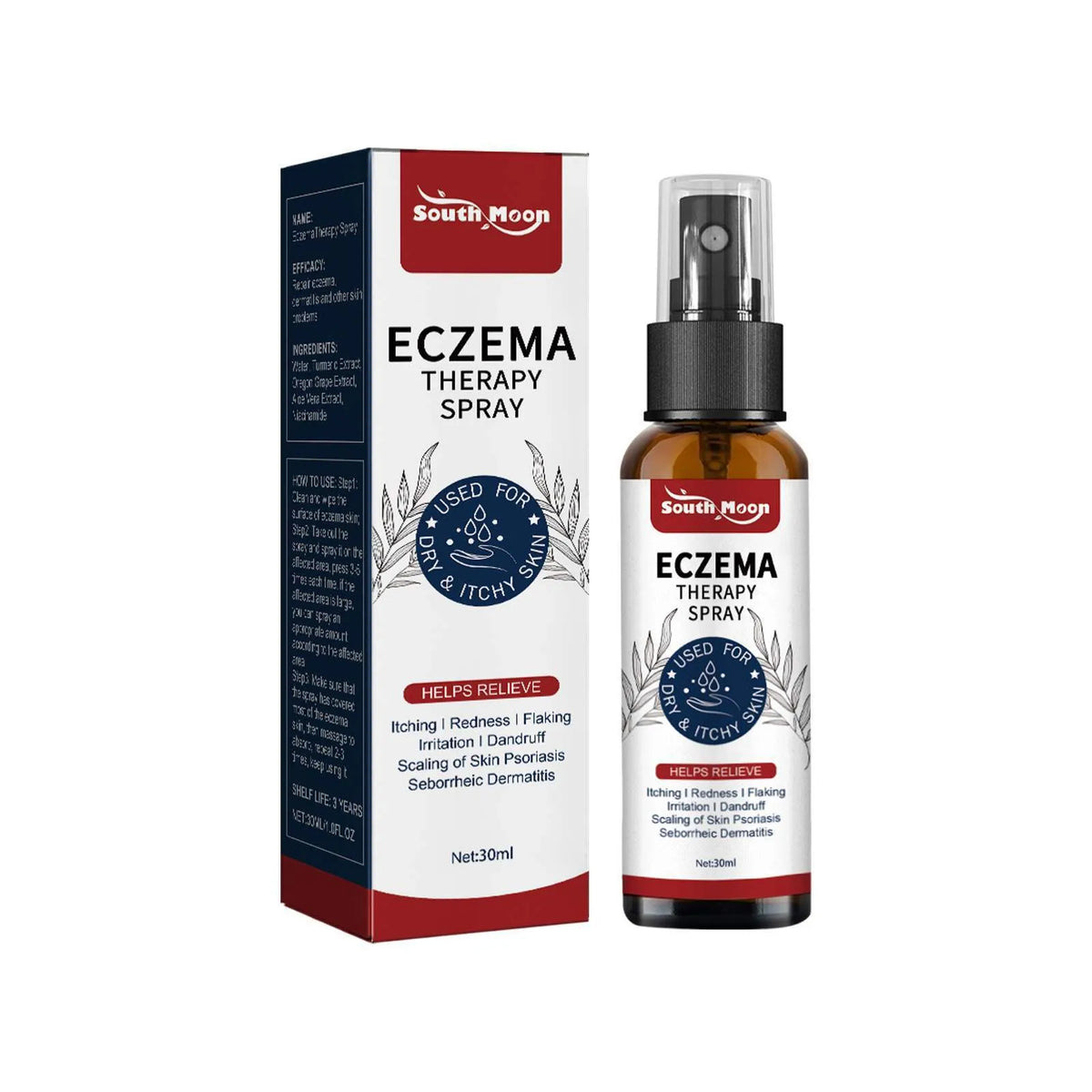 30ml skin itching repair moss care spray bottle with Kraft packaging for universal skin type application