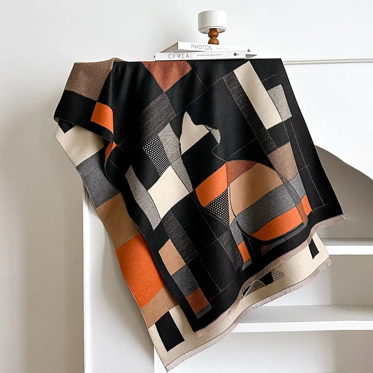 Mid-length 185cm polyester imitation cashmere scarf in eight autumn colours