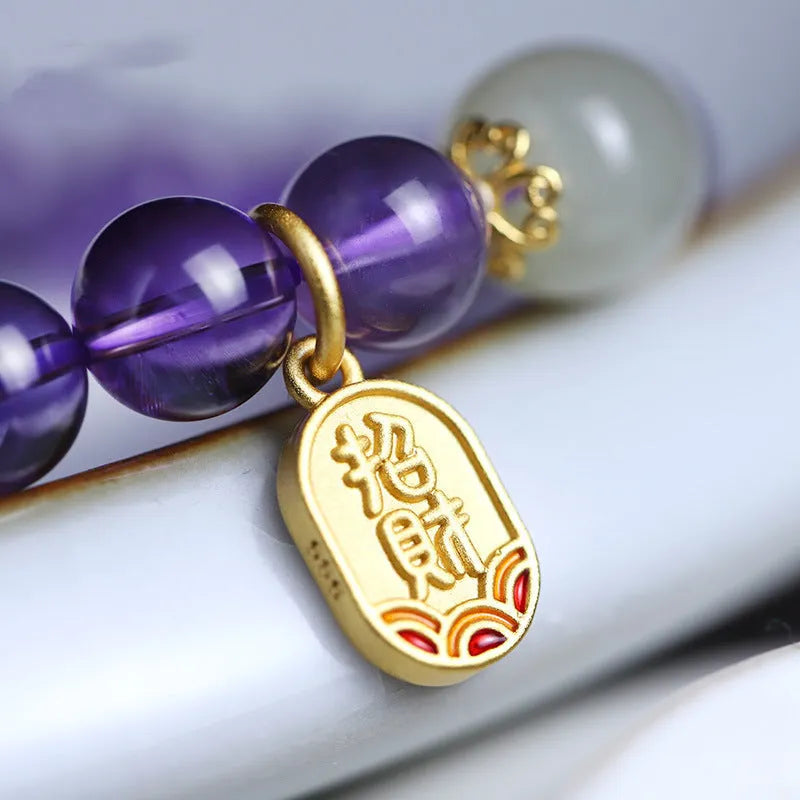 Amethyst geometric crystal bead bracelet for women, 8mm bead size.
