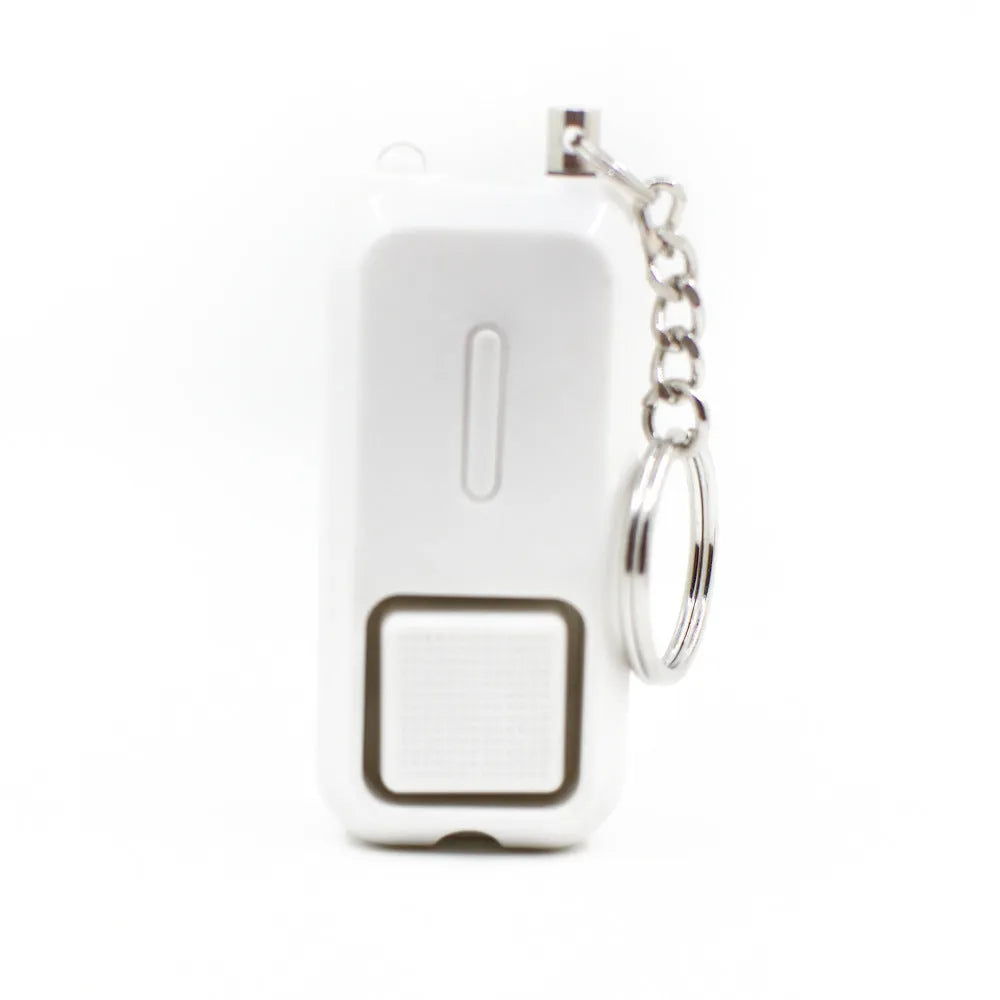 Compact personal safety alarm in five colour options showing 65x30x12mm dimensions