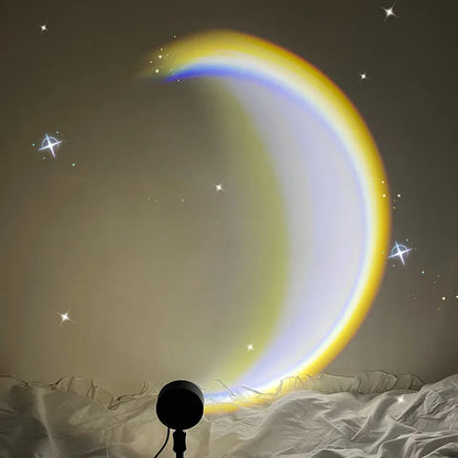 INS USB moon lamp projector with Scandinavian design showing 360° rotation and atmospheric lighting projection