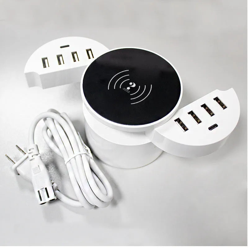 Ceramic white circular multi-port wireless phone charger with a 1.5 metre cable