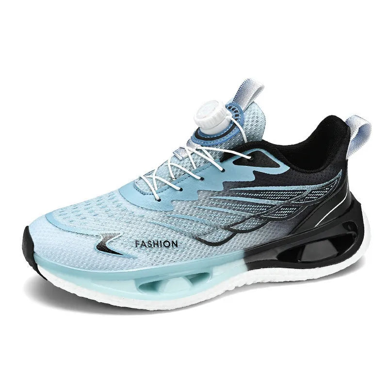 Men's low-top shock absorption sneakers with rotating button in light blue mesh variant