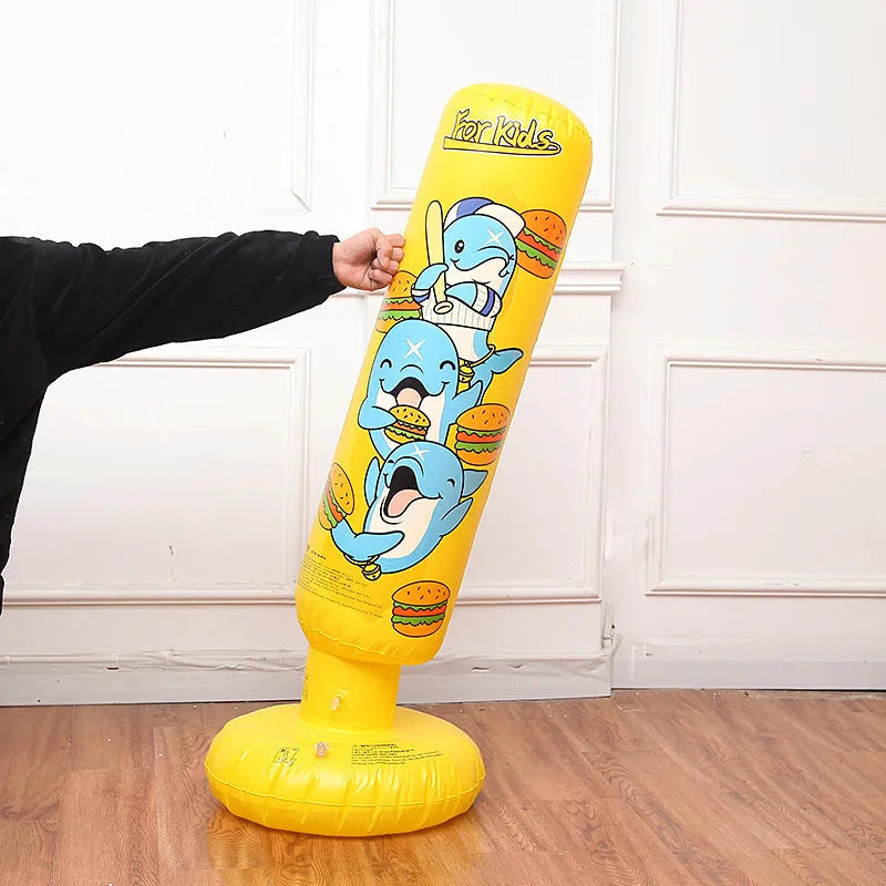 Yellow inflatable boxing column tumbler measuring 120x25cm for fitness training