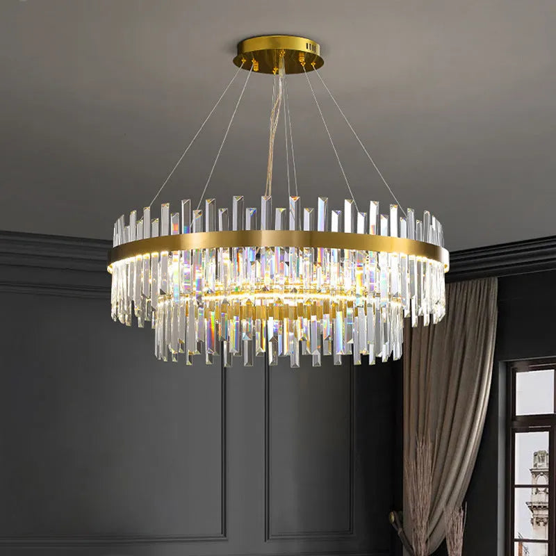 Crystal LED ceiling chandelier with stainless steel construction, 1 metre adjustable height, multi-head fish shape design in three-colour light, suitable for bedroom, living room, dining room, hotel, and corridor lighting in modern interior spaces