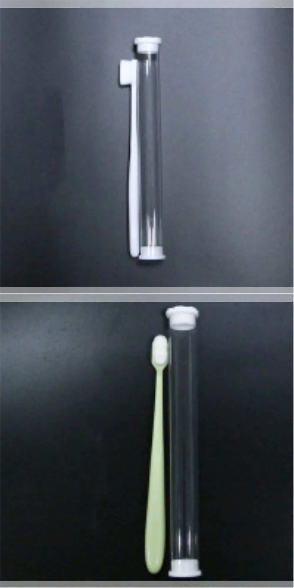 Micron soft toothbrush with coloured handles and different bristle styles including flat head and wavy designs