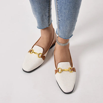 Women's closed toe half slippers with low chunky heel, linen upper, sizes 35-41, black or brown