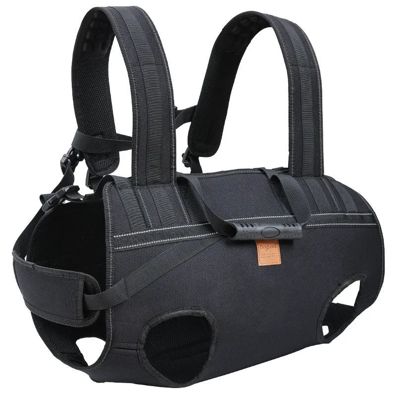 Black oxford cloth dog backpack for medium and large pets with adjustable straps