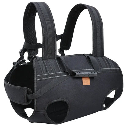 Black oxford cloth dog backpack for medium and large pets with adjustable straps