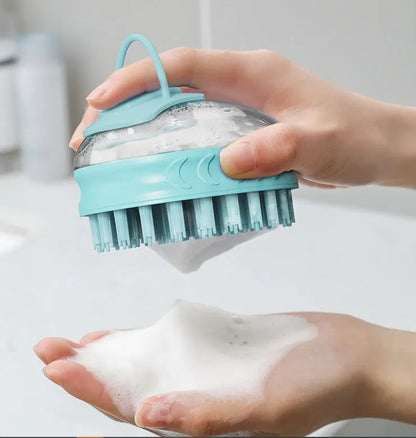 Blue and green pet bath brushes with soft TPR bristles and plastic handles for dog grooming