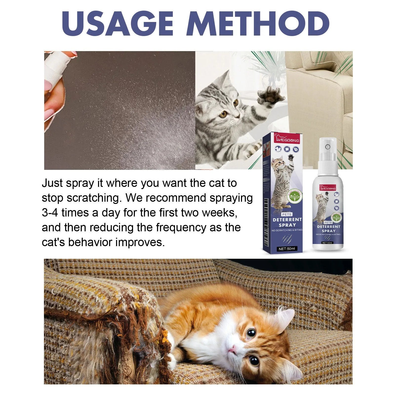 50ml bottle of pet repellent spray in a box, used to prevent scratching on doors and sofas.