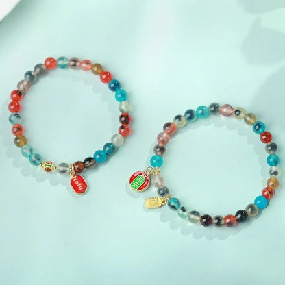 Women's natural agate snake bracelet with Chinese traditional patterns in 6mm or 8mm size
