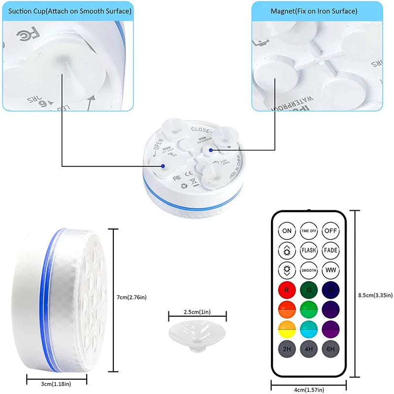 Remote-Controlled Underwater LED Spotlight with IP68 Rating and 50,000-Hour Lifespan for Ponds, Aquariums, and Outdoor Features