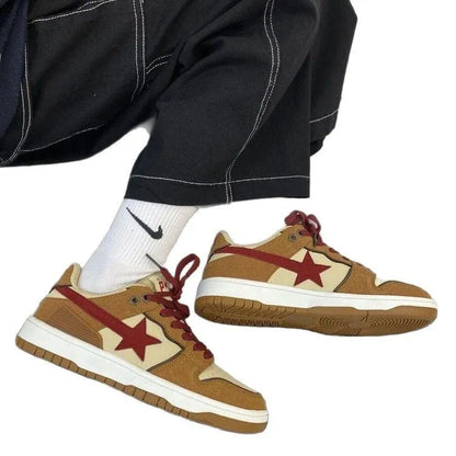 Brown women's low-top platform sneakers with lace-up front and round toe