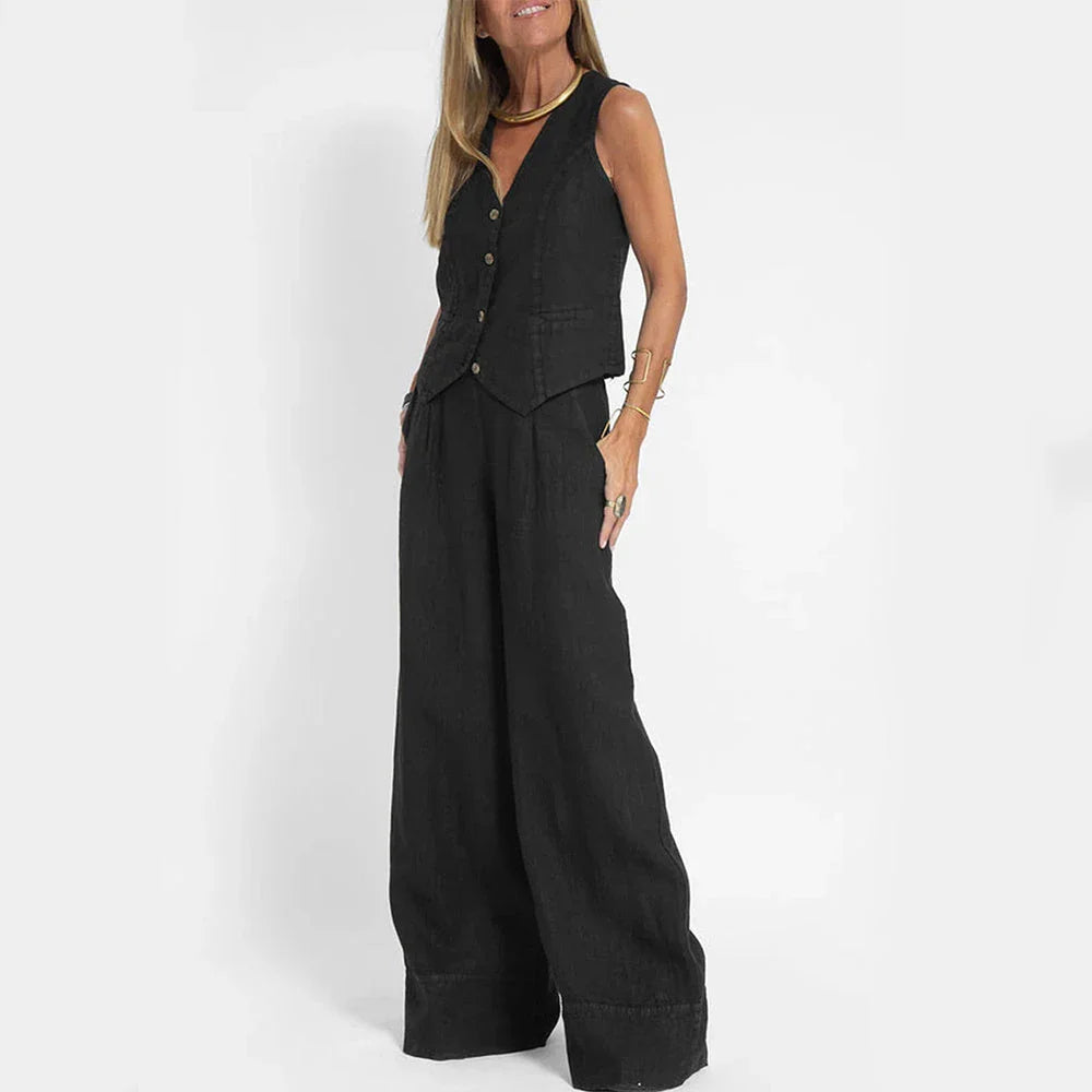 Chic sleeveless top and relaxed trousers set for women in various colors and sizes