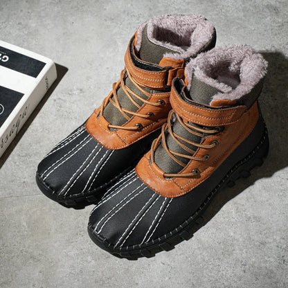 Rugged winter snow boots with warm fleece lining and durable rubber outsole for traction on snow and ice