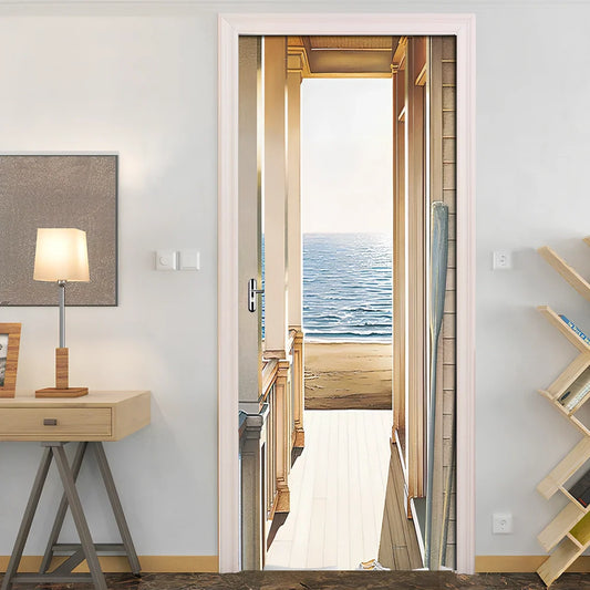 77x200cm American landscape 3D PVC self-adhesive door sticker mural on white wall, two-piece set for easy install
